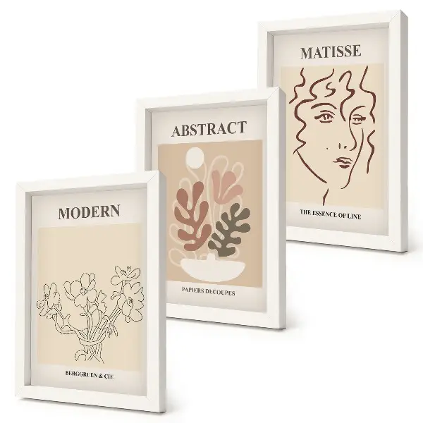 Trittico incorniciato con motivi e linee vegetali in stile moderno