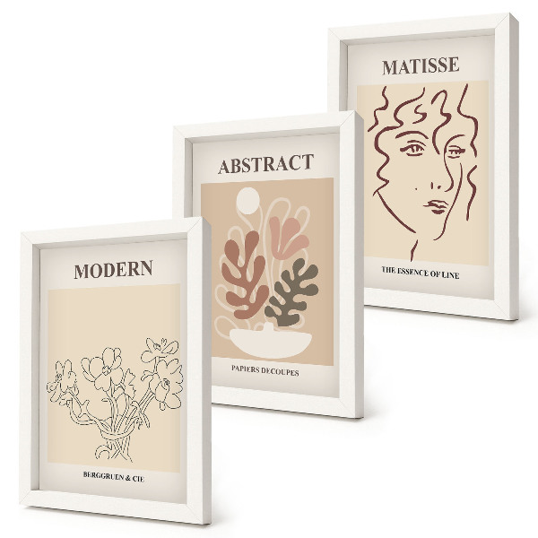 Trittico incorniciato Motivi e linee vegetali in stile moderno