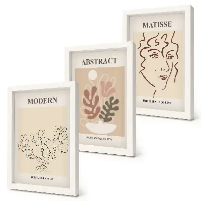 Trittico incorniciato con motivi e linee vegetali in stile moderno