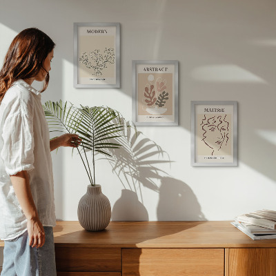 Trittico incorniciato Motivi e linee vegetali in stile moderno