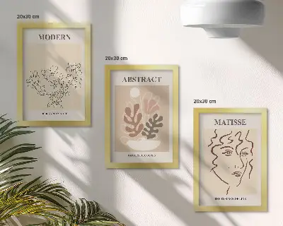 Trittico incorniciato con motivi e linee vegetali in stile moderno