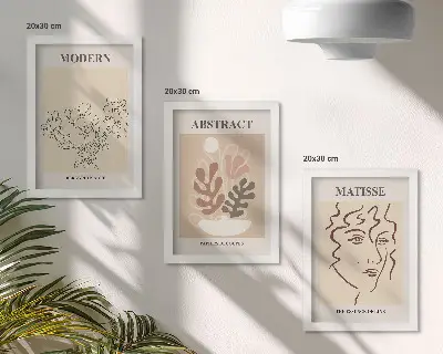 Trittico incorniciato con motivi e linee vegetali in stile moderno