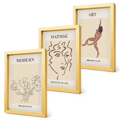 Composizione di 3 quadri Grafica elegante con fiori, volti e figure umane.