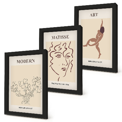 Composizione di 3 quadri Grafica elegante con fiori, volti e figure umane.