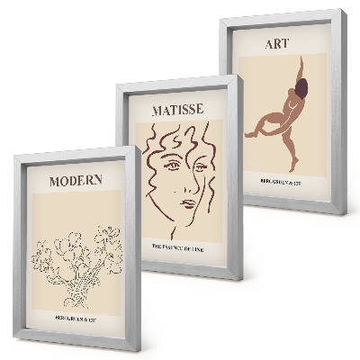 Composizione di 3 quadri Grafica elegante con fiori, volti e figure umane.