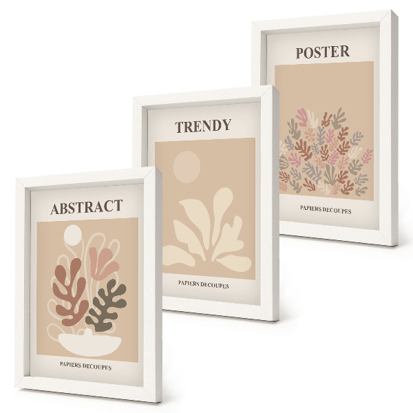 Trittico incorniciato Poster con motivi vegetali nelle tonalità del beige e del marrone