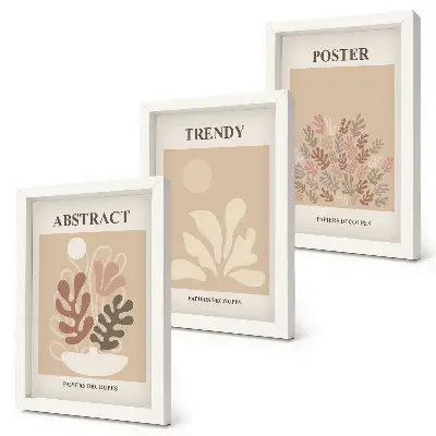 Trittico incorniciato con motivi vegetali nelle tonalità del beige e del marrone