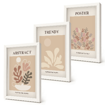 Trittico incorniciato Poster con motivi vegetali nelle tonalità del beige e del marrone