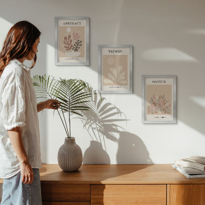 Trittico incorniciato Poster con motivi vegetali nelle tonalità del beige e del marrone
