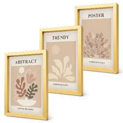 Trittico incorniciato con motivi vegetali nelle tonalità del beige e del marrone