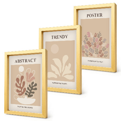Trittico incorniciato Poster con motivi vegetali nelle tonalità del beige e del marrone