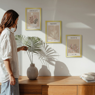 Trittico incorniciato Poster con motivi vegetali nelle tonalità del beige e del marrone