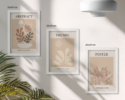 Trittico incorniciato Poster con motivi vegetali nelle tonalità del beige e del marrone