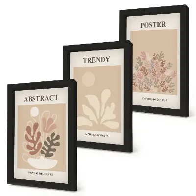 Trittico incorniciato con motivi vegetali nelle tonalità del beige e del marrone