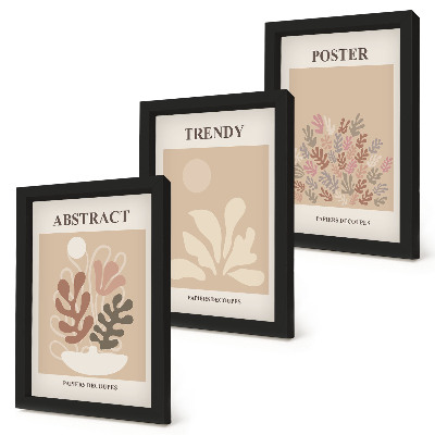 Trittico incorniciato Poster con motivi vegetali nelle tonalità del beige e del marrone