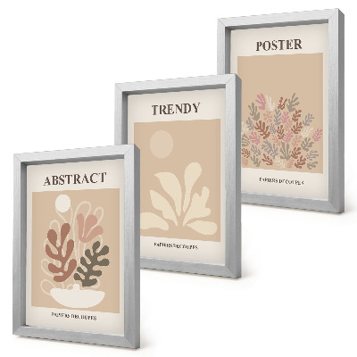 Trittico incorniciato Poster con motivi vegetali nelle tonalità del beige e del marrone