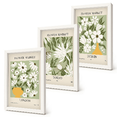 Composizione di 3 quadri Disegni di poster floreali Londra Tokyo Dublino