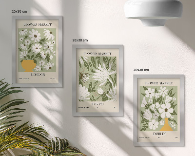 Composizione di 3 quadri Disegni di poster floreali Londra Tokyo Dublino