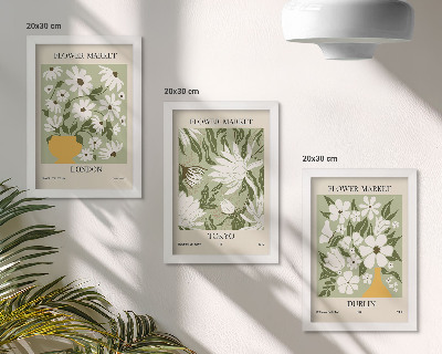 Composizione di 3 quadri Disegni di poster floreali Londra Tokyo Dublino