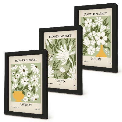 Composizione di 3 quadri Disegni di poster floreali Londra Tokyo Dublino