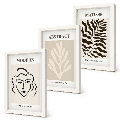 Composizione di 3 quadri Illustrazioni di volti e foglie tratte dalle opere grafiche di Henri Matisse.