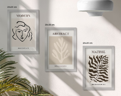 Composizione di 3 quadri Illustrazioni di volti e foglie tratte dalle opere grafiche di Henri Matisse.