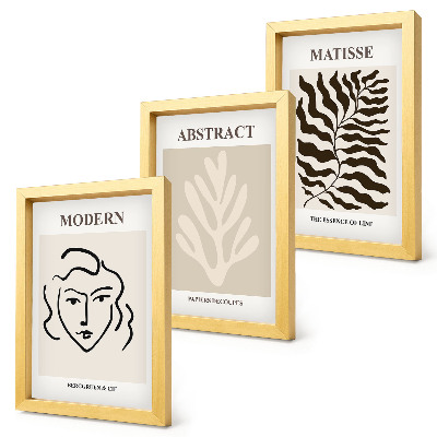 Composizione di 3 quadri Illustrazioni di volti e foglie tratte dalle opere grafiche di Henri Matisse.