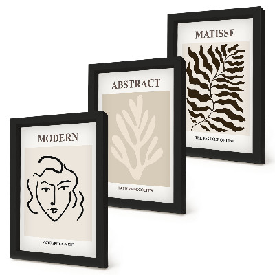 Composizione di 3 quadri Illustrazioni di volti e foglie tratte dalle opere grafiche di Henri Matisse.
