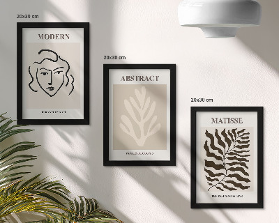Composizione di 3 quadri Illustrazioni di volti e foglie tratte dalle opere grafiche di Henri Matisse.