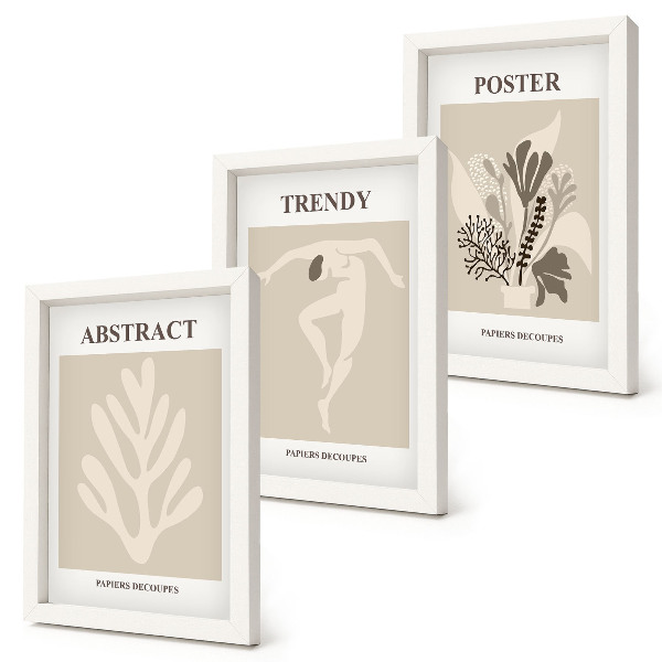 Trittico incorniciato Fantasie floreali nelle tonalità del beige e del marrone