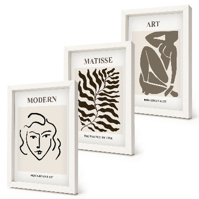 Composizione di 3 quadri Grafica elegante con linee e figure in colori neutri