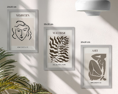 Composizione di 3 quadri Grafica elegante con linee e figure in colori neutri