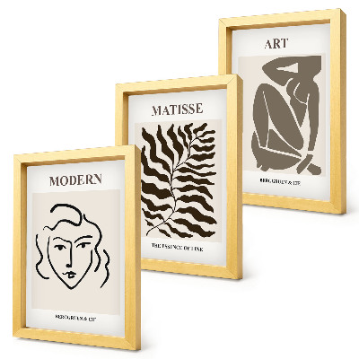 Composizione di 3 quadri Grafica elegante con linee e figure in colori neutri