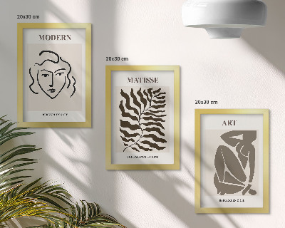 Composizione di 3 quadri Grafica elegante con linee e figure in colori neutri