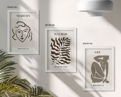 Composizione di 3 quadri Grafica elegante con linee e figure in colori neutri
