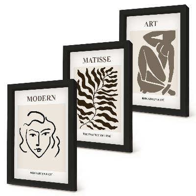 Composizione di 3 quadri Grafica elegante con linee e figure in colori neutri