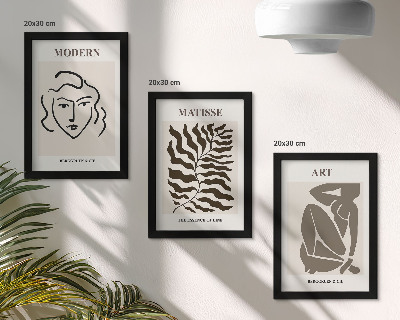 Composizione di 3 quadri Grafica elegante con linee e figure in colori neutri