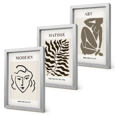 Composizione di 3 quadri Grafica elegante con linee e figure in colori neutri