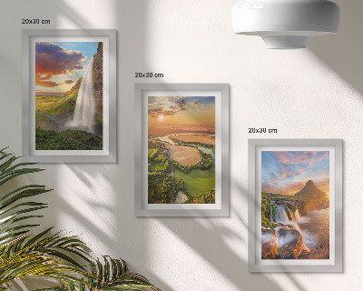 Trittico incorniciato Cascate, paesaggi montani e fiumi al tramonto