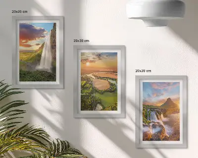 Trittico incorniciato con stampa di cascate, paesaggi montani e fiumi al tramonto