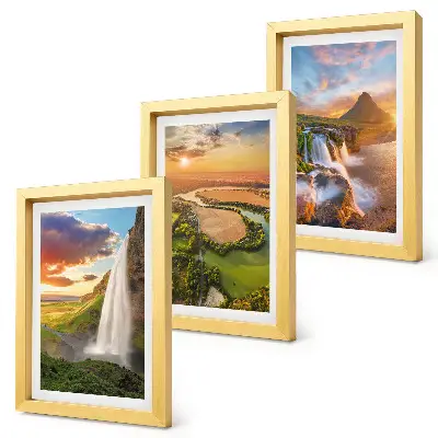 Trittico incorniciato con stampa di cascate, paesaggi montani e fiumi al tramonto