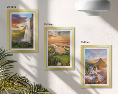 Trittico incorniciato Cascate, paesaggi montani e fiumi al tramonto
