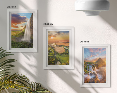 Trittico incorniciato Cascate, paesaggi montani e fiumi al tramonto