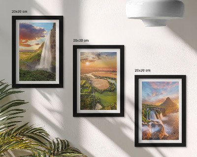Trittico incorniciato Cascate, paesaggi montani e fiumi al tramonto