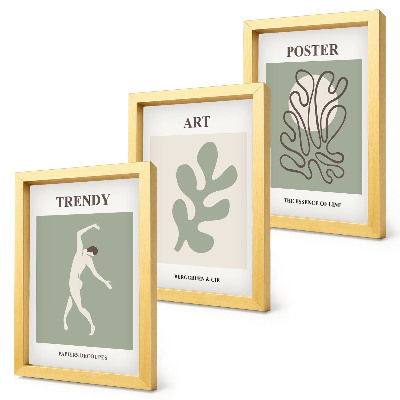 Composizione di 3 quadri Figure astratte e motivi vegetali in colori tenui