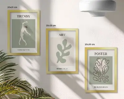 Composizione di 3 quadri con figure astratte e motivi vegetali in colori tenui