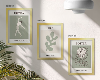 Composizione di 3 quadri Figure astratte e motivi vegetali in colori tenui