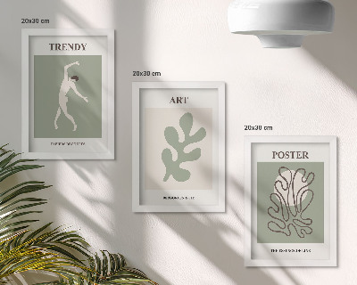 Composizione di 3 quadri Figure astratte e motivi vegetali in colori tenui