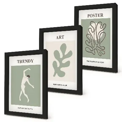 Composizione di 3 quadri con figure astratte e motivi vegetali in colori tenui