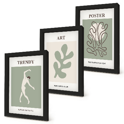 Composizione di 3 quadri Figure astratte e motivi vegetali in colori tenui